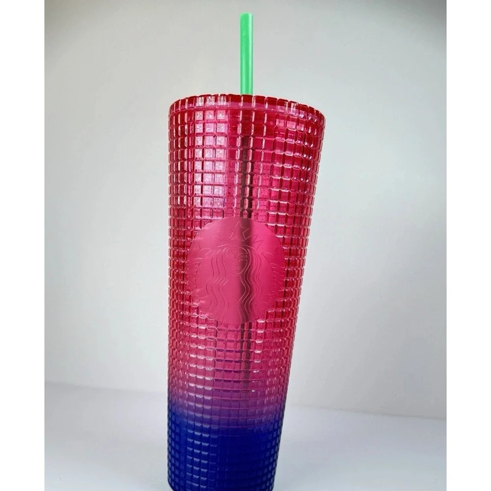Starbucks 2022‎ Watermelon Grid Red Blue Gradient Studded Tumbler 24oz New